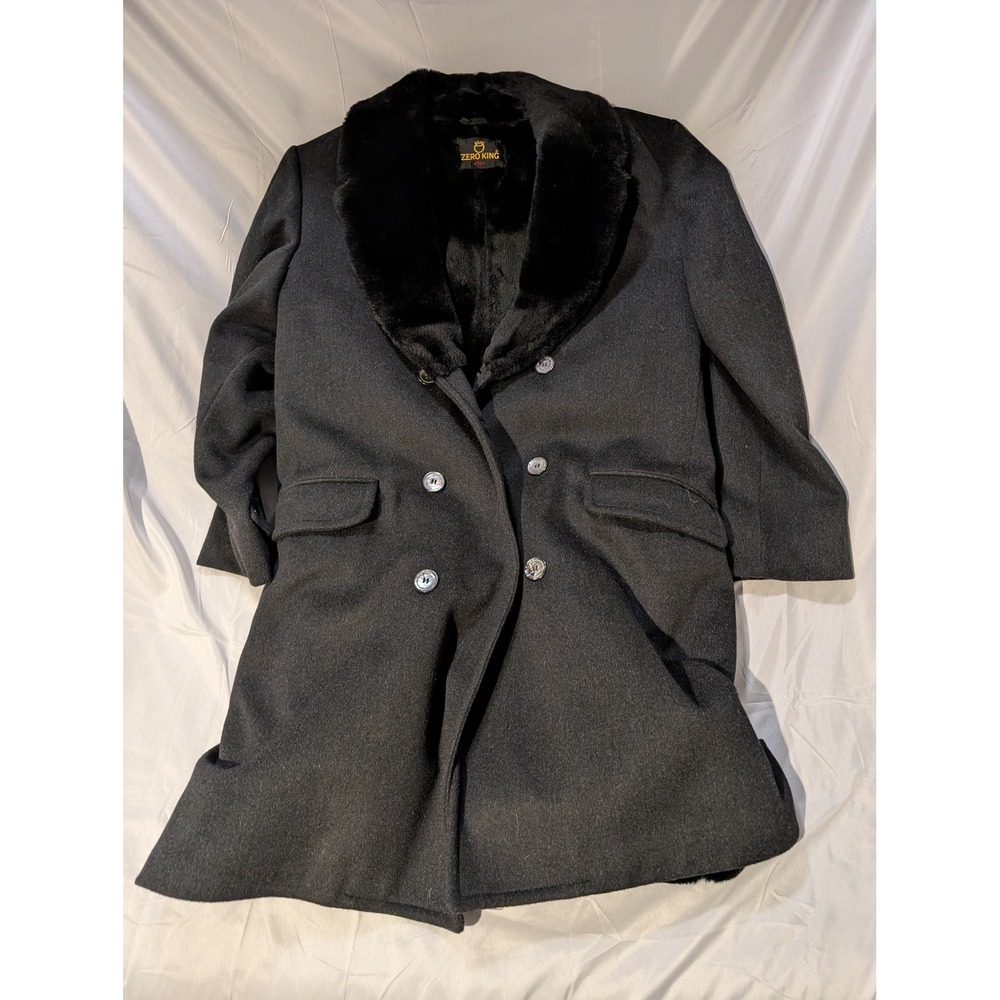 ZERO KING Women Size 38 Pea Penny Lane Double Breasted Wool Blend Fur CollarCoat